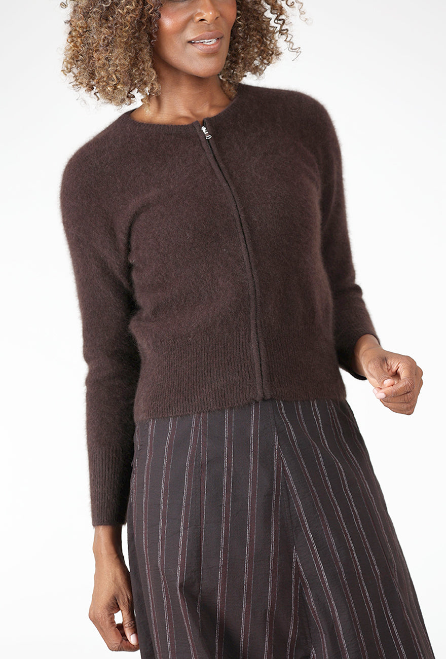 Cropped Zip Raccoon Cardie, Americano