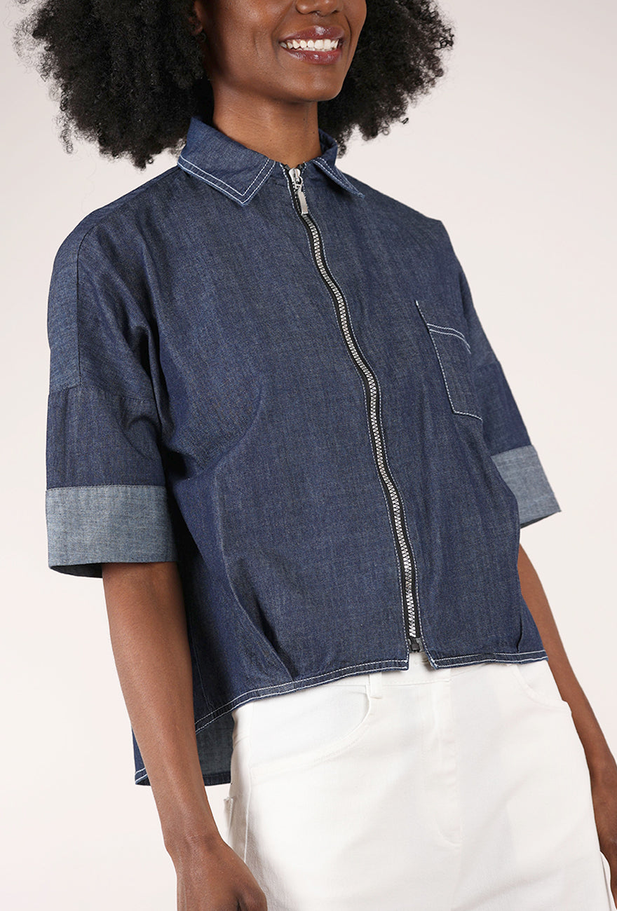 Denim Zip Shirt, Blue