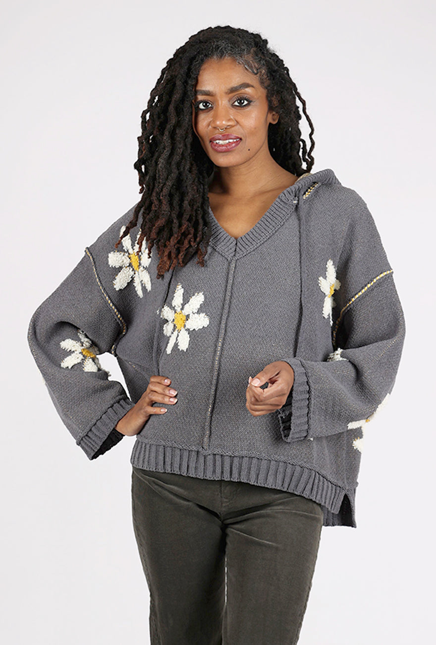 POL Oopsa Daisy Hooded Sweater, Charcoal 