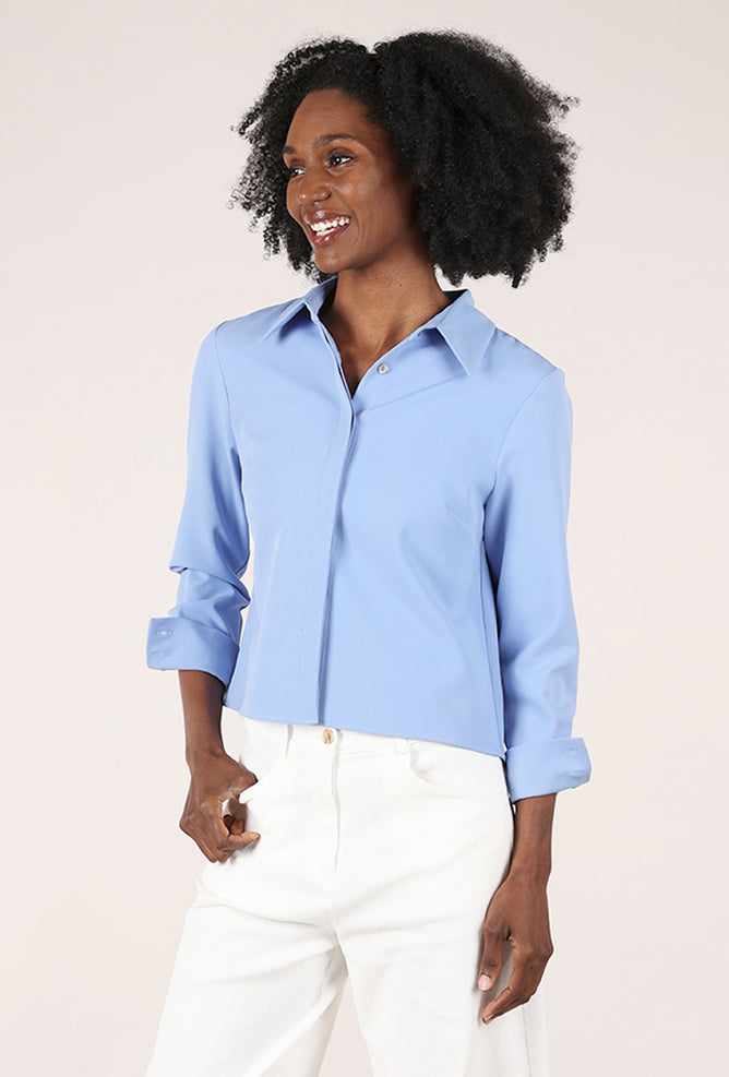 Estelle & Finn Shorter Pleat Back Blouse, Cornflower 