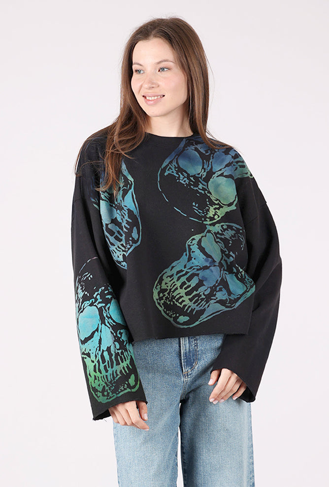 Heyne Bogut Cropped Skull Sweatshirt, Black/Blue 