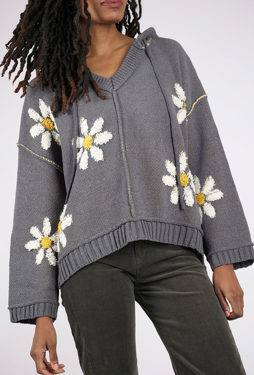 POL Oopsa Daisy Hooded Sweater, Charcoal 