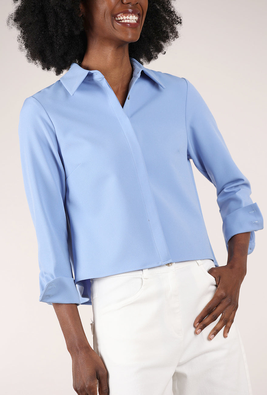 Estelle & Finn Shorter Pleat-Back Blouse, Cornflower 