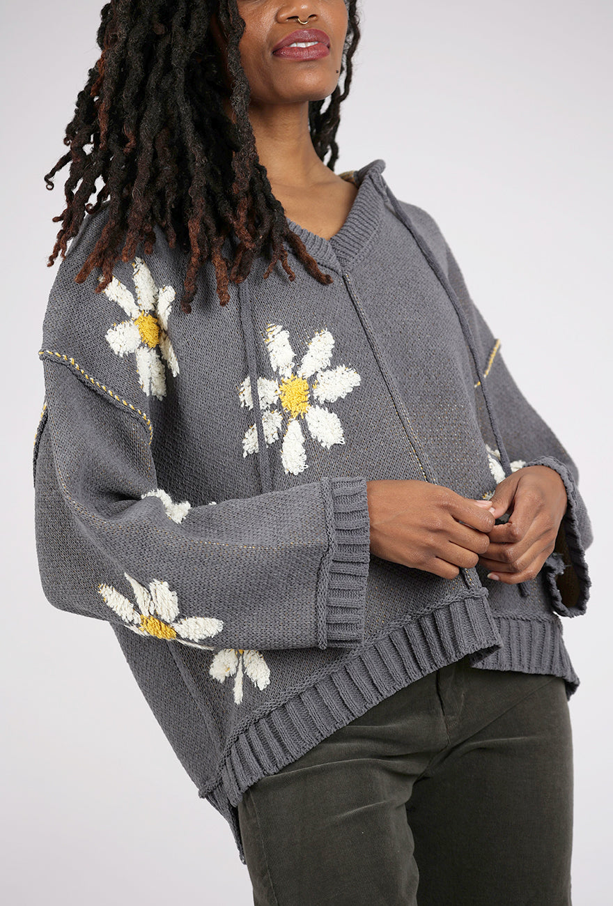 POL Oopsa Daisy Hooded Sweater, Charcoal 