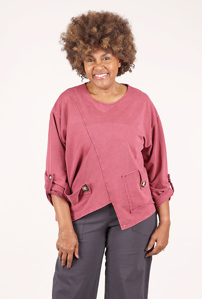 Saga Garment Dye Pocket Top, Wine 