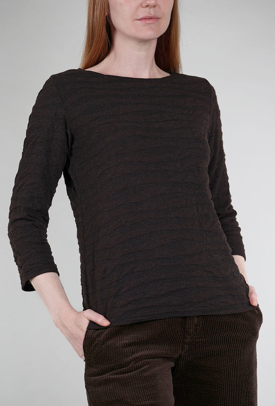 Cut Loose 3/4-Sleeve Texture Boatneck Top, Mahogany 