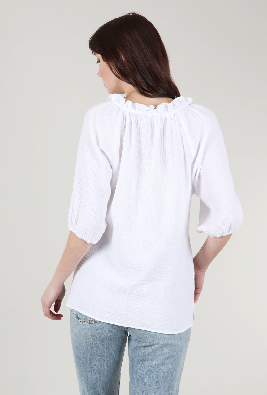 Pure Amici Cotton Gauze Peasant Top, White 