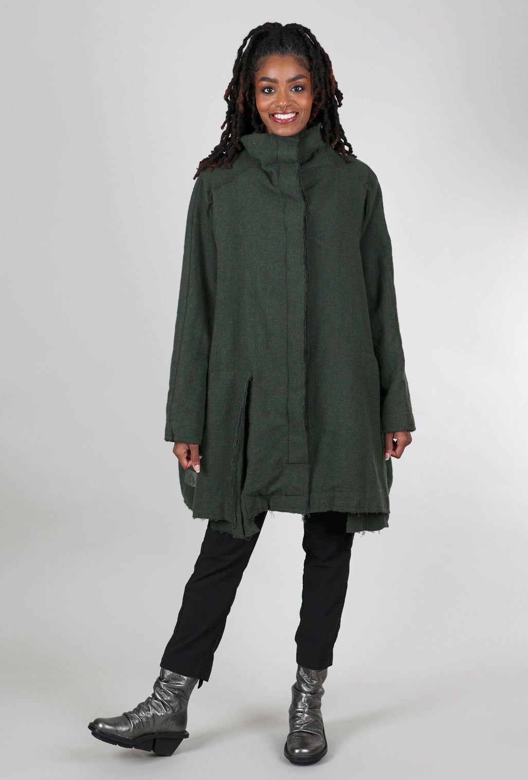 Rundholz Tattered Wool Car Coat, Camp Green 