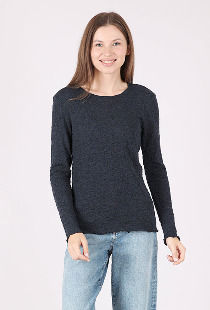 By Basics Bubble Wool Round Neck Pullover, Midnight Melange 
