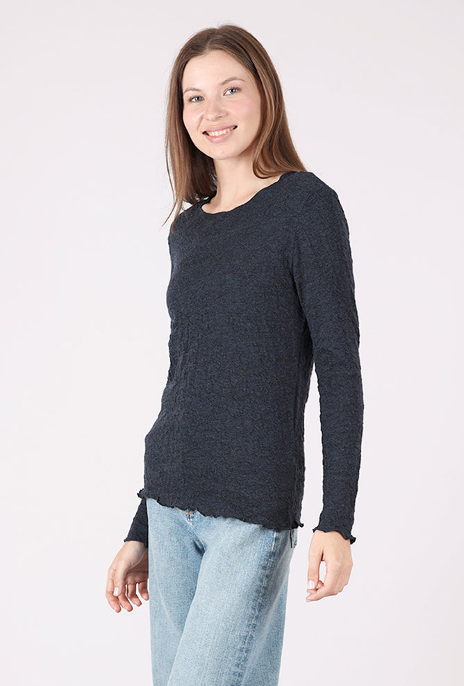 By Basics Bubble Wool Round Neck Pullover, Midnight Melange 
