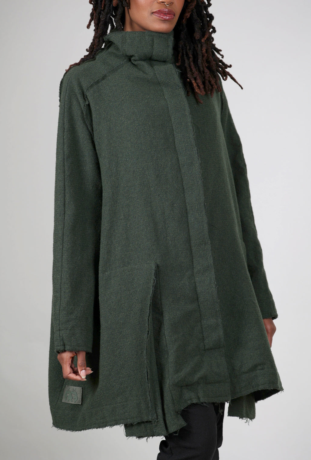 Rundholz Tattered Wool Car Coat, Camp Green 