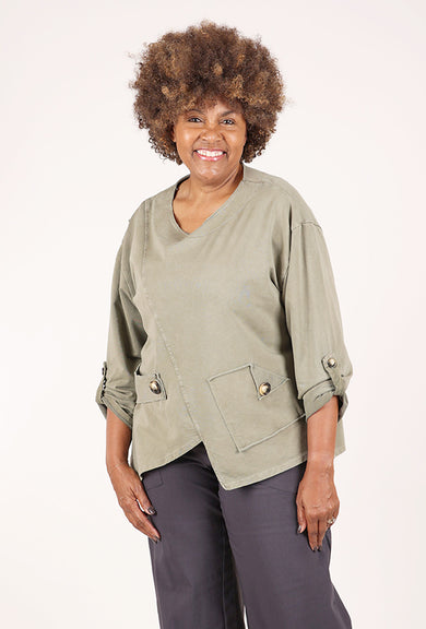 Saga Garment Dye Pocket Top, Taupe 