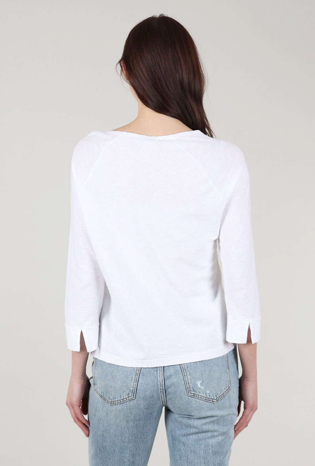 Cut Loose Linen-Cotton Crop Tee, White 