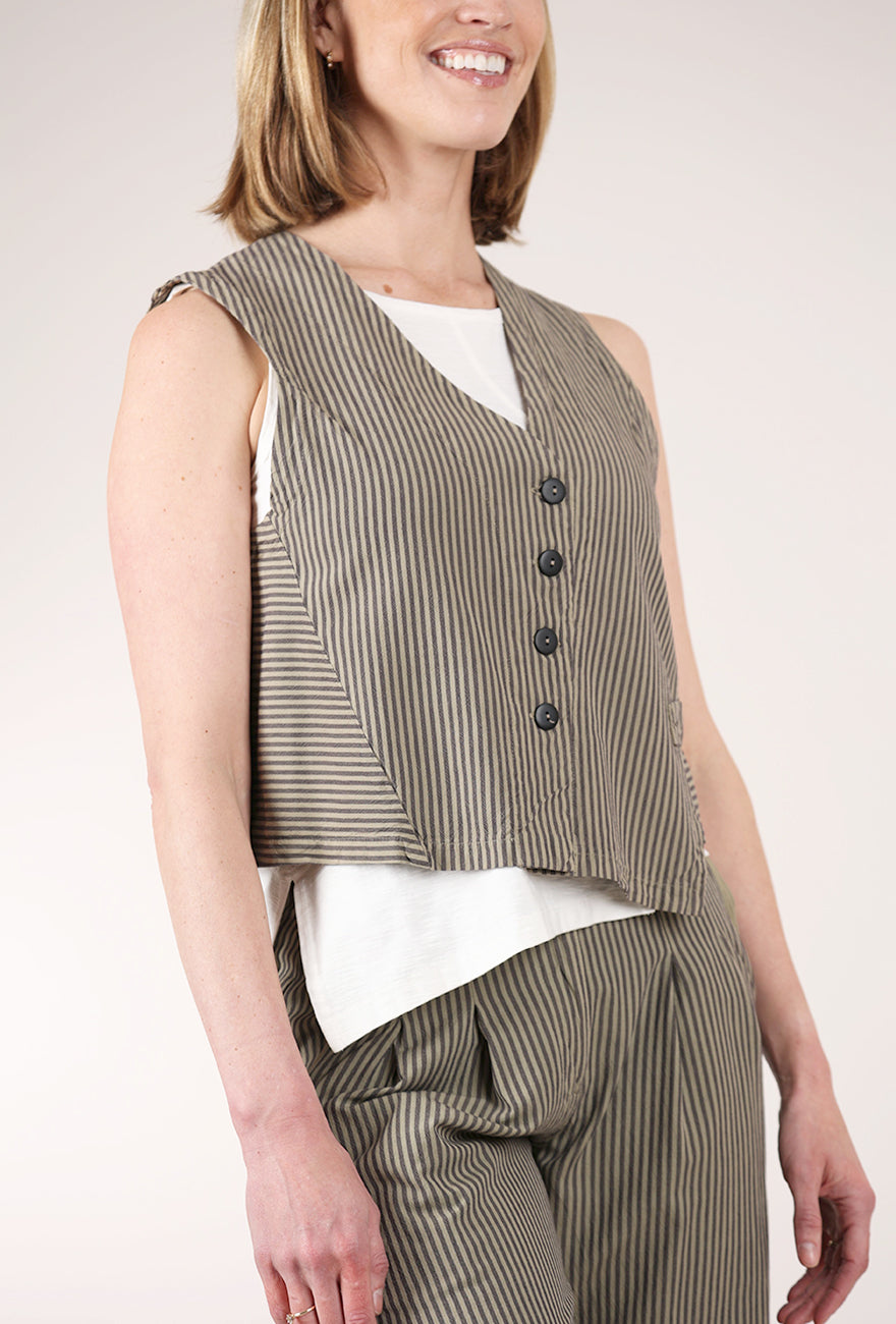 Lurdes Bergada Pinstripe Waistcoat, Toasted 