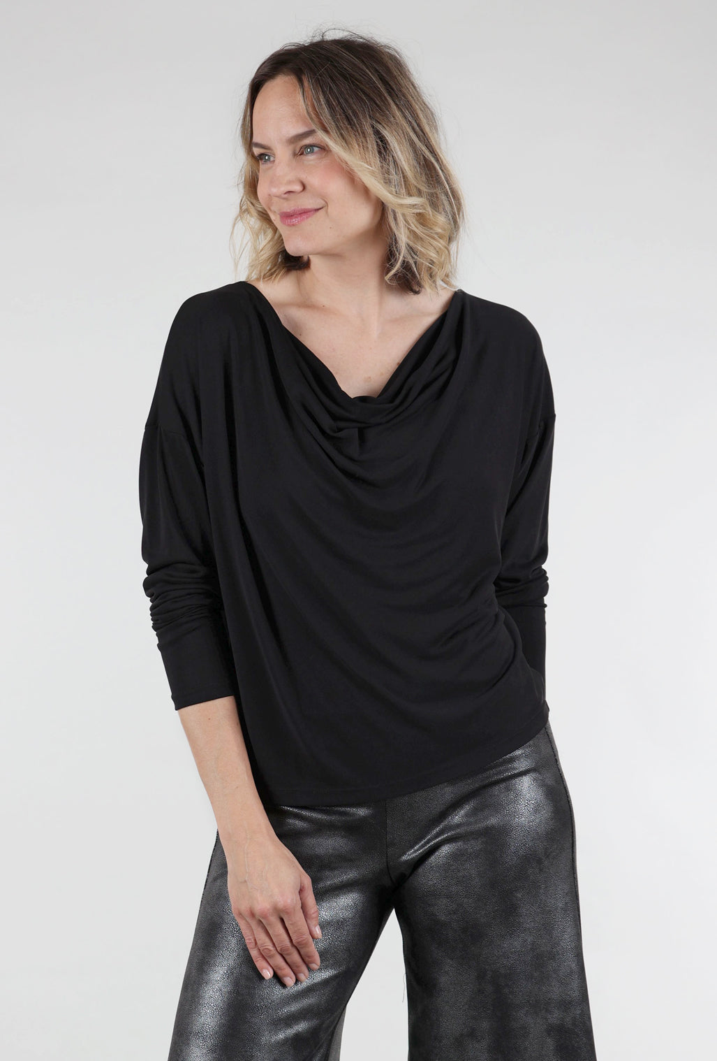 Mystree Modal Cowl Top, Black 