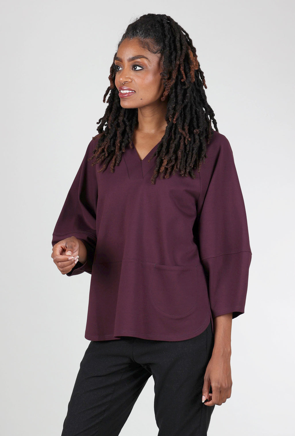 Noen Judy Balloon Sleeve Ponte Top, Merlot 