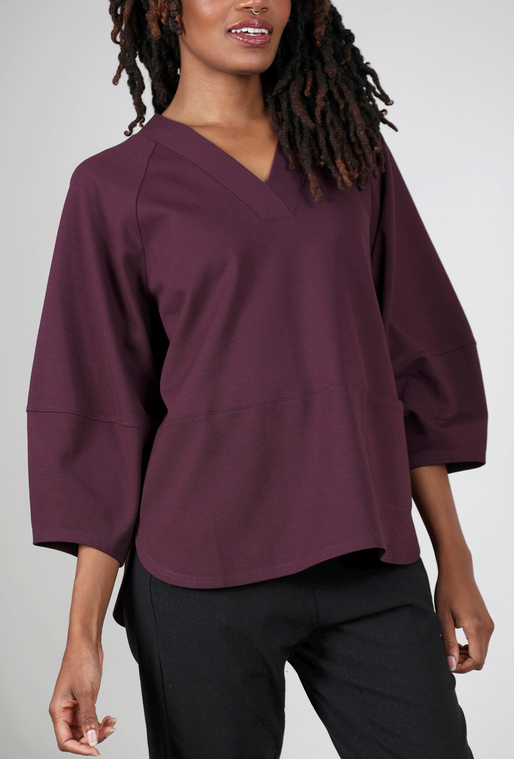 Noen Judy Balloon Sleeve Ponte Top, Merlot 