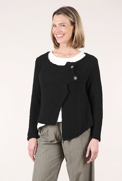 Nubbly Asym Button Cardie, Black