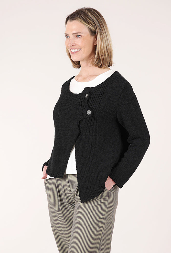 Nubbly Asym Button Cardie, Black