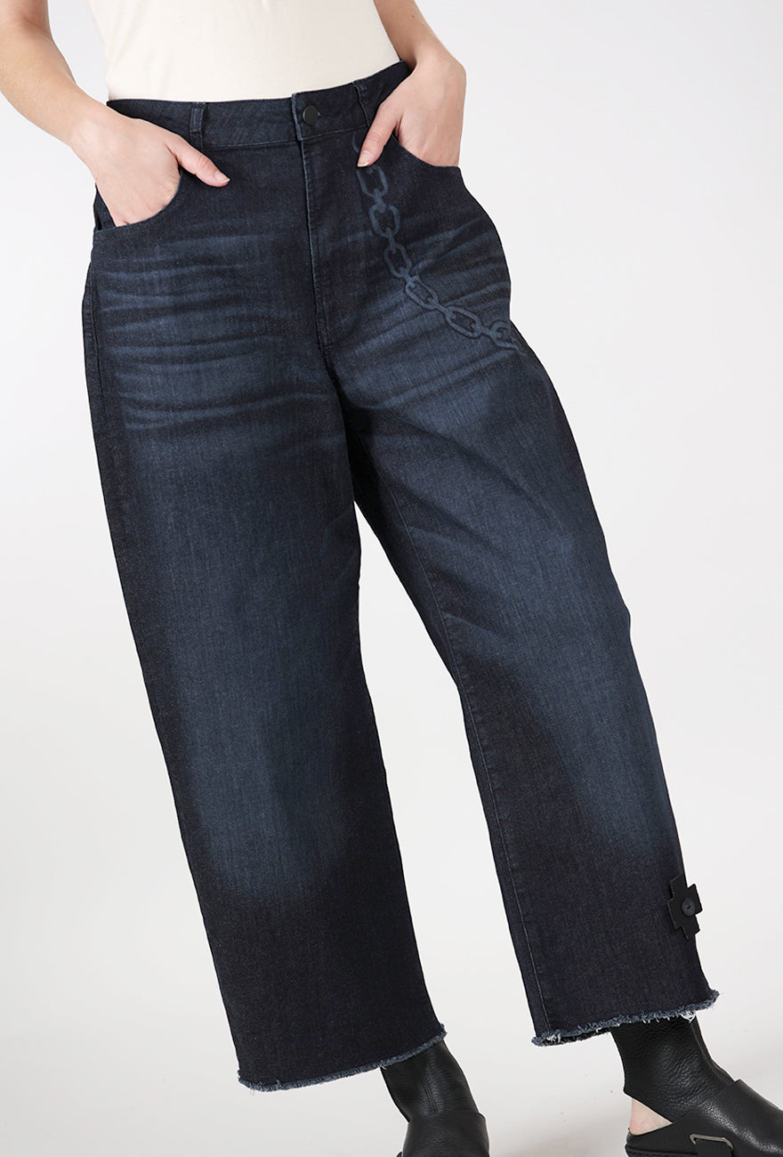 Ocean Crop Print Denim, Dark Blue Angle 4