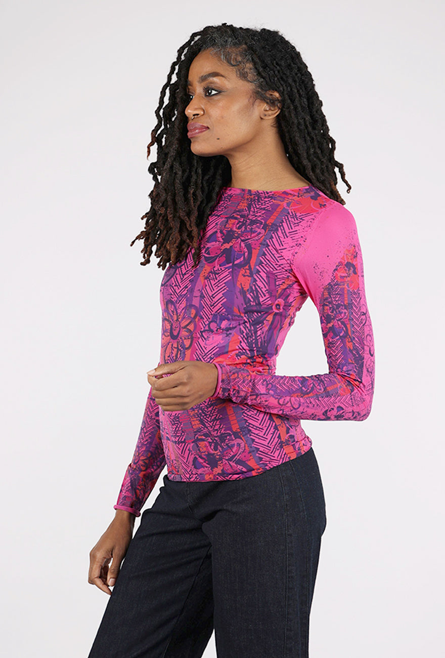 AMB Designs Second Skin Raw Edge Top, Be Happy/Pink Peacock One Size Peacock Pink