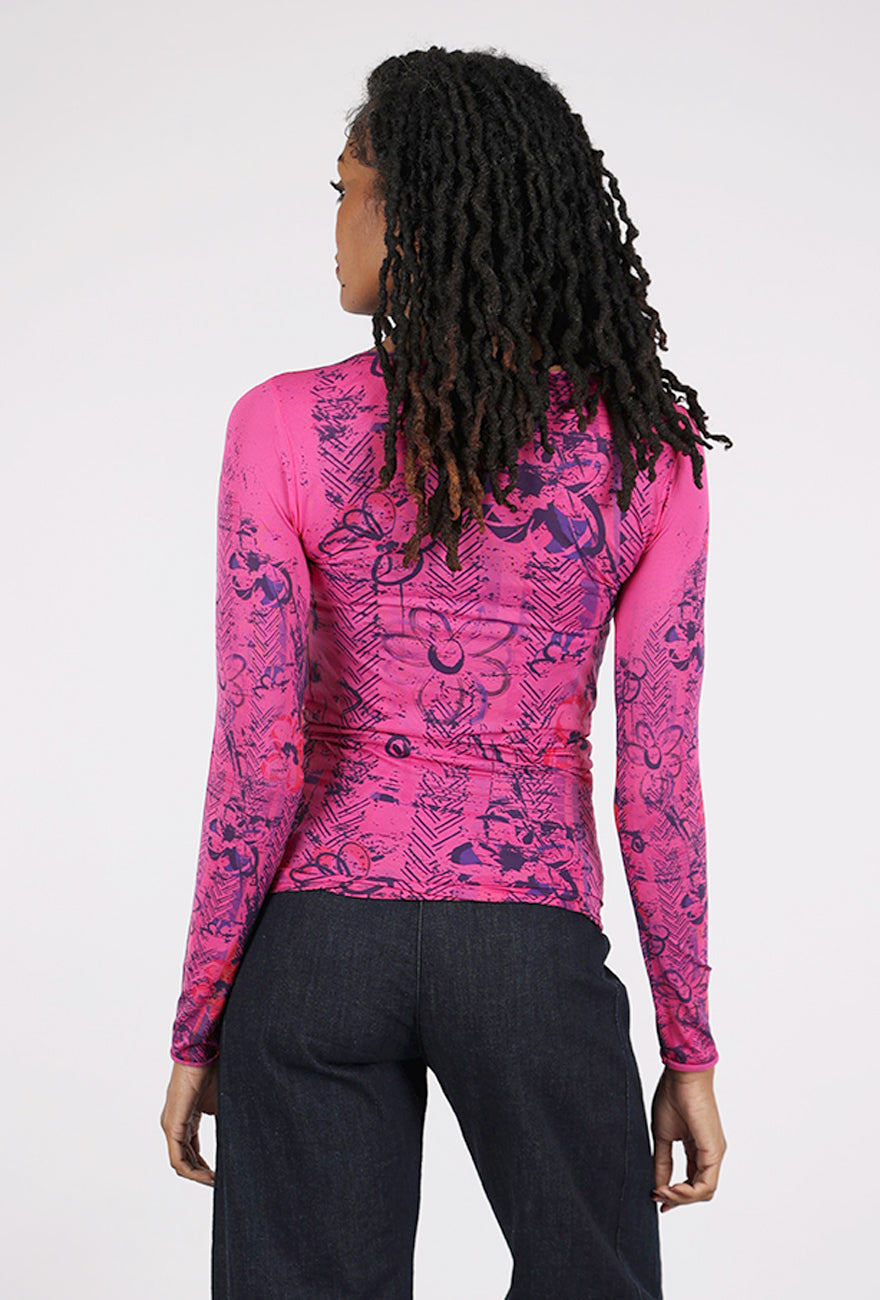 AMB Designs Second Skin Raw Edge Top, Be Happy/Pink Peacock One Size Peacock Pink