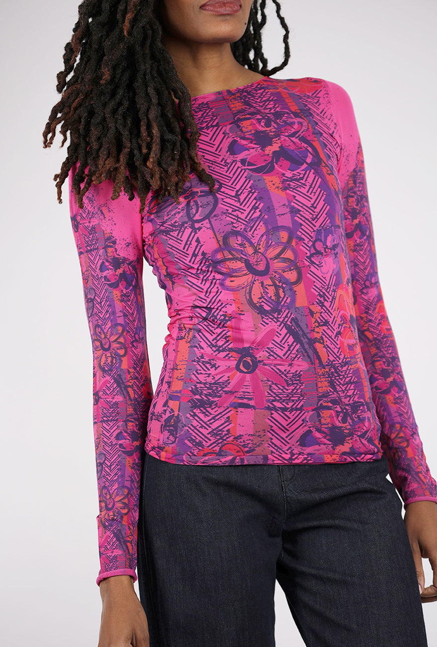 AMB Designs Second Skin Raw Edge Top, Be Happy/Pink Peacock One Size Peacock Pink