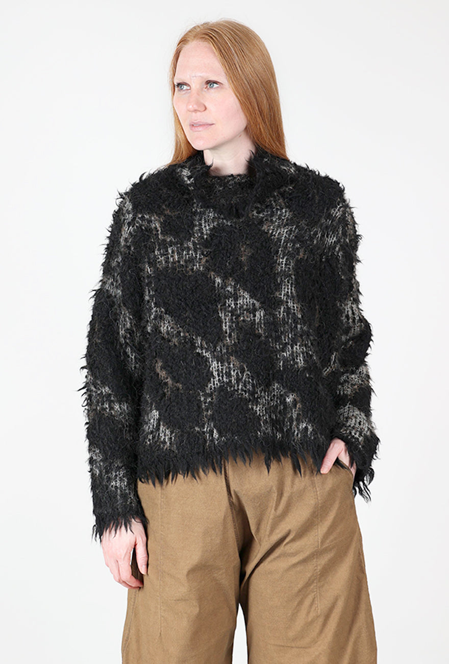 Leo Jacquard Knit Pullover, Black/Gray