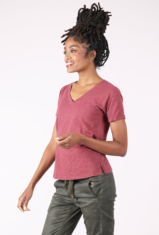 S/S V Neck Boxy Tee, Zinfandel