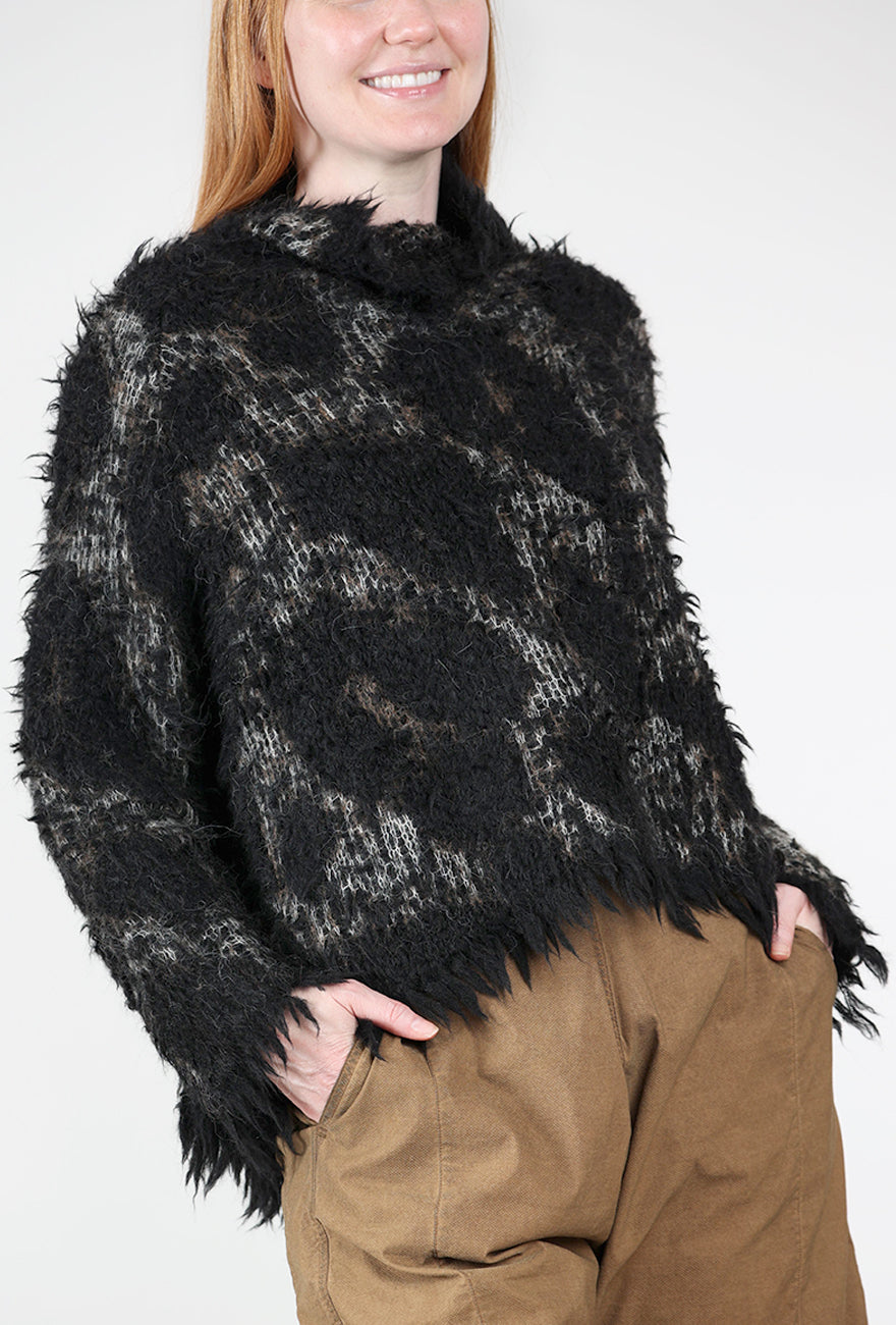 Leo Jacquard Knit Pullover, Black/Gray
