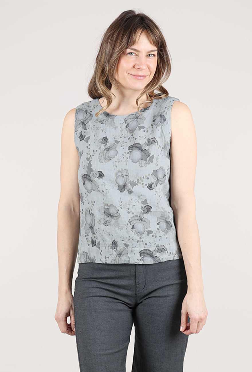 Cut Loose Linen Floral Wide-Facing Shell, Overcast 