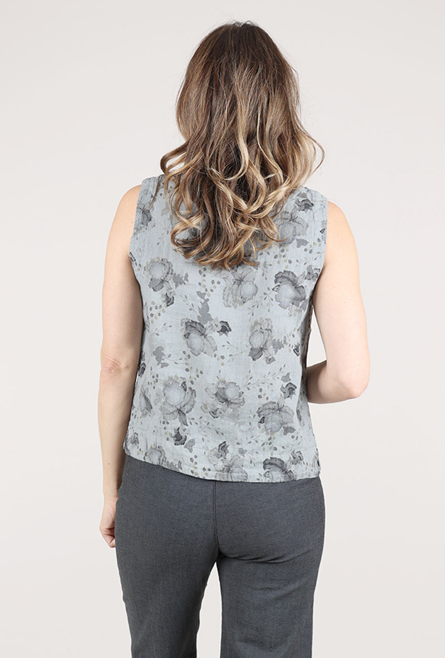 Cut Loose Linen Floral Wide-Facing Shell, Overcast 