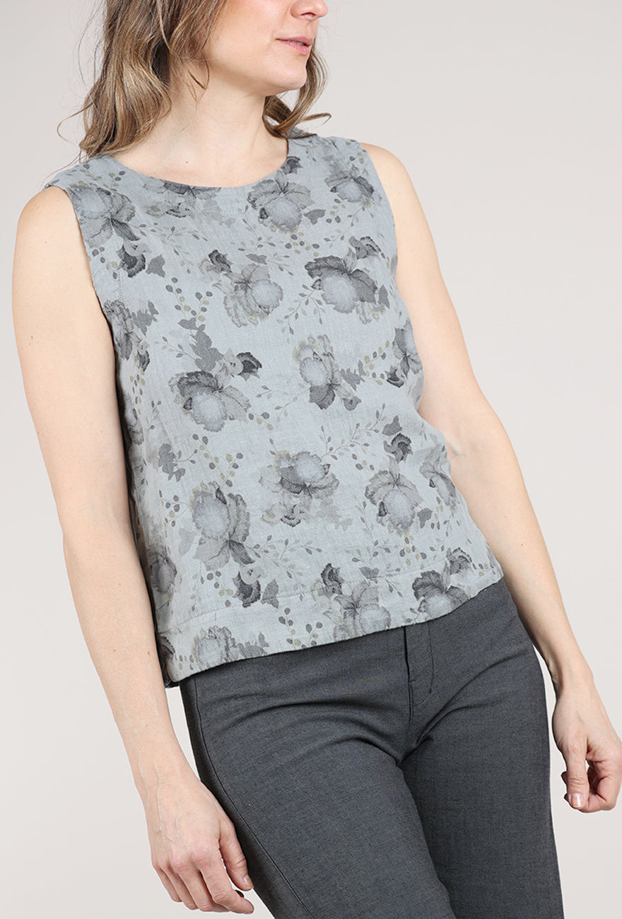 Cut Loose Linen Floral Wide-Facing Shell, Overcast 