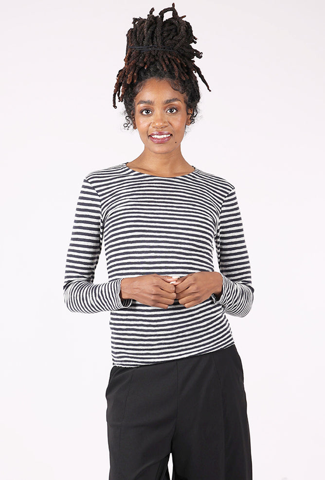 By Basics Merino First Layer Top, Charcoal Stripe 