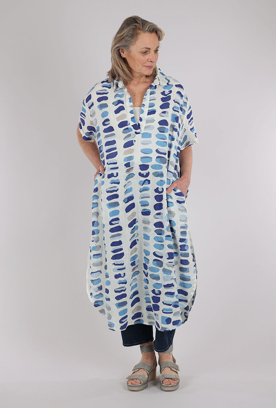 Zoey Geo Dress, White/Blue