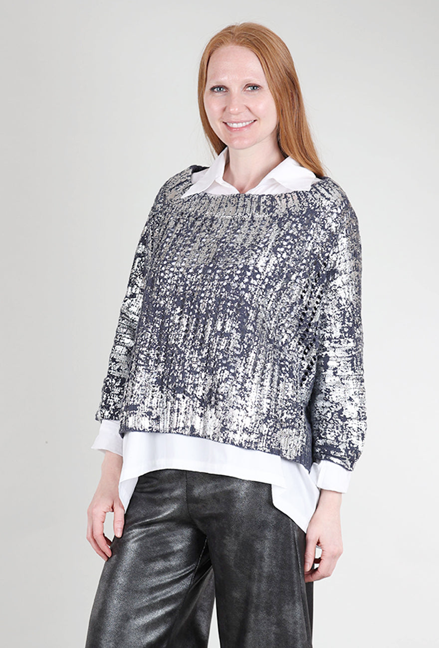 Planet Metallic Crochet Sweater, Storm/Silver One Size Storm