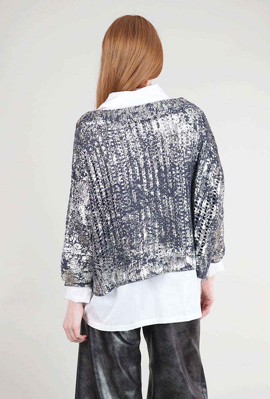 Planet Metallic Crochet Sweater, Storm/Silver One Size Storm