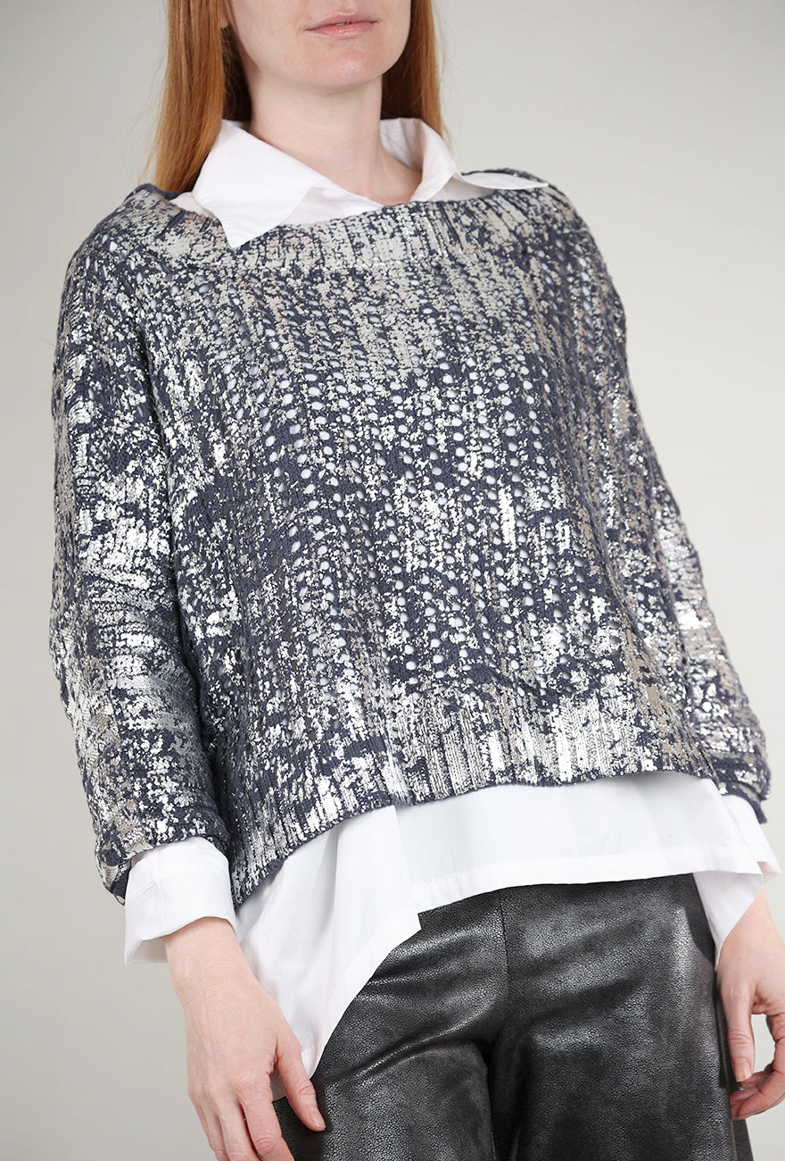 Planet Metallic Crochet Sweater, Storm/Silver One Size Storm