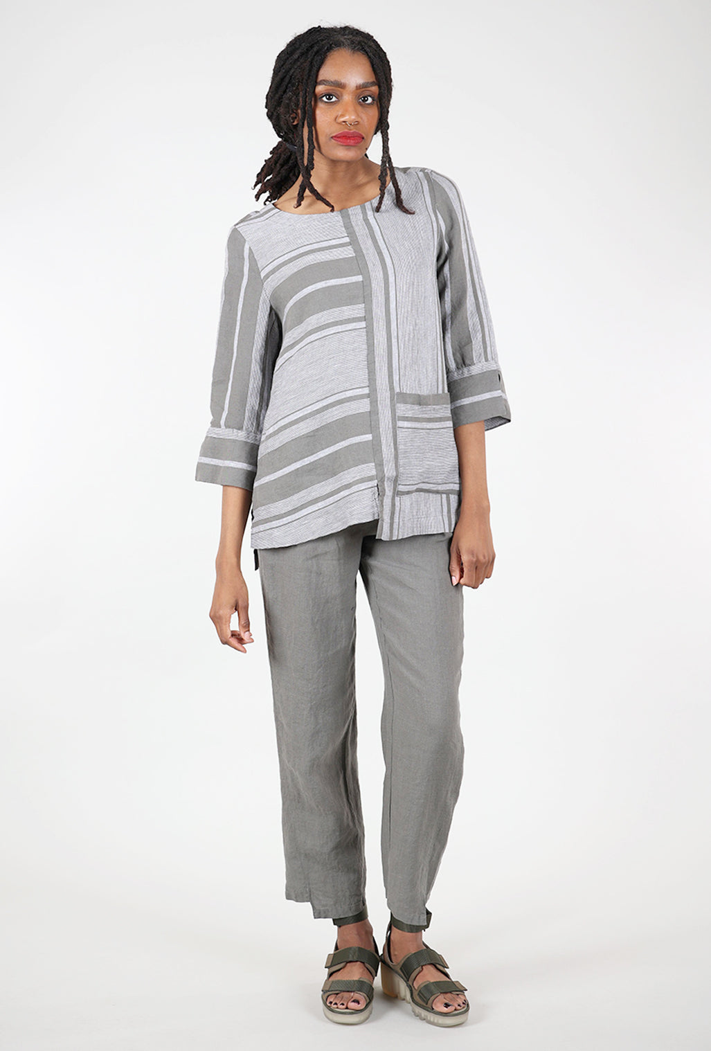 Liv Linen Stripe Artist Tunic, Gray 