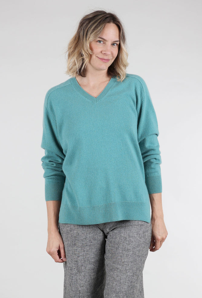 Margaret O'Leary Boyfriend Cashmere Vee Sweater, Malachite 