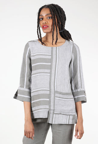 Liv Linen Stripe Artist Tunic, Gray 