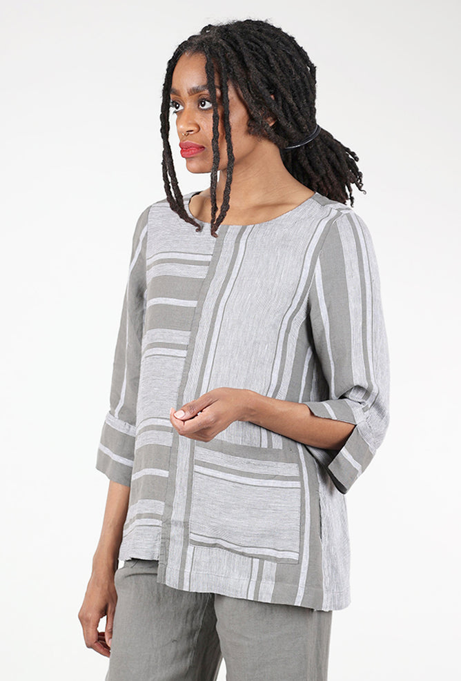 Liv Linen Stripe Artist Tunic, Gray 