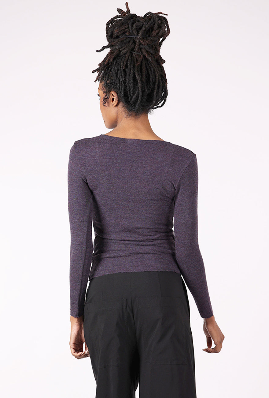 By Basics Surplice Wrap Merino Sweater, Plum Melange 