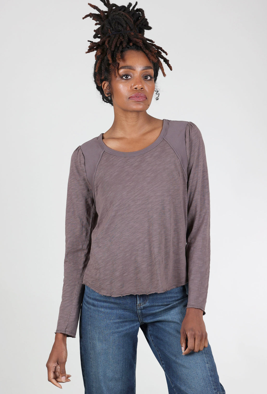 Mododoc Shirred Shoulder Tee, Dark Pewter 