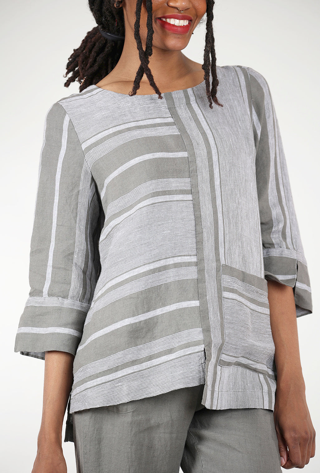 Liv Linen Stripe Artist Tunic, Gray 