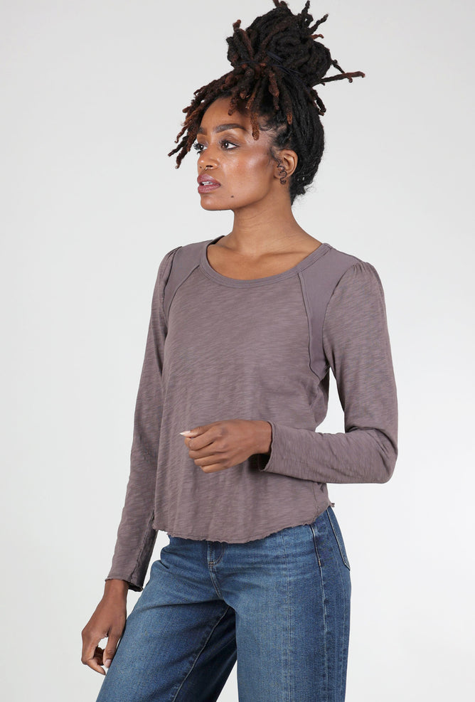 Mododoc Shirred Shoulder Tee, Dark Pewter 