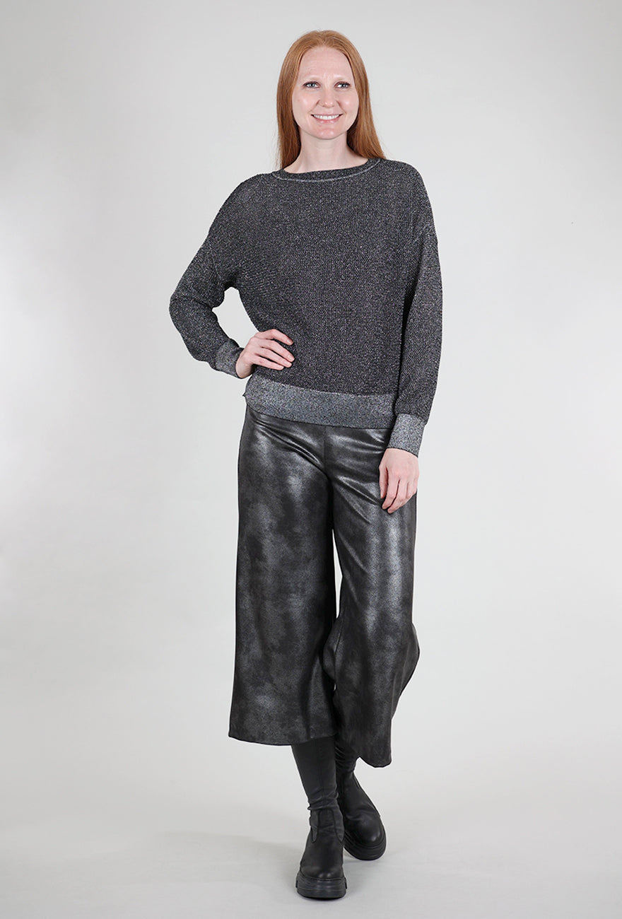 Planet Metallic Mini Seed Stitch Sweater, Black/Silver One Size Black