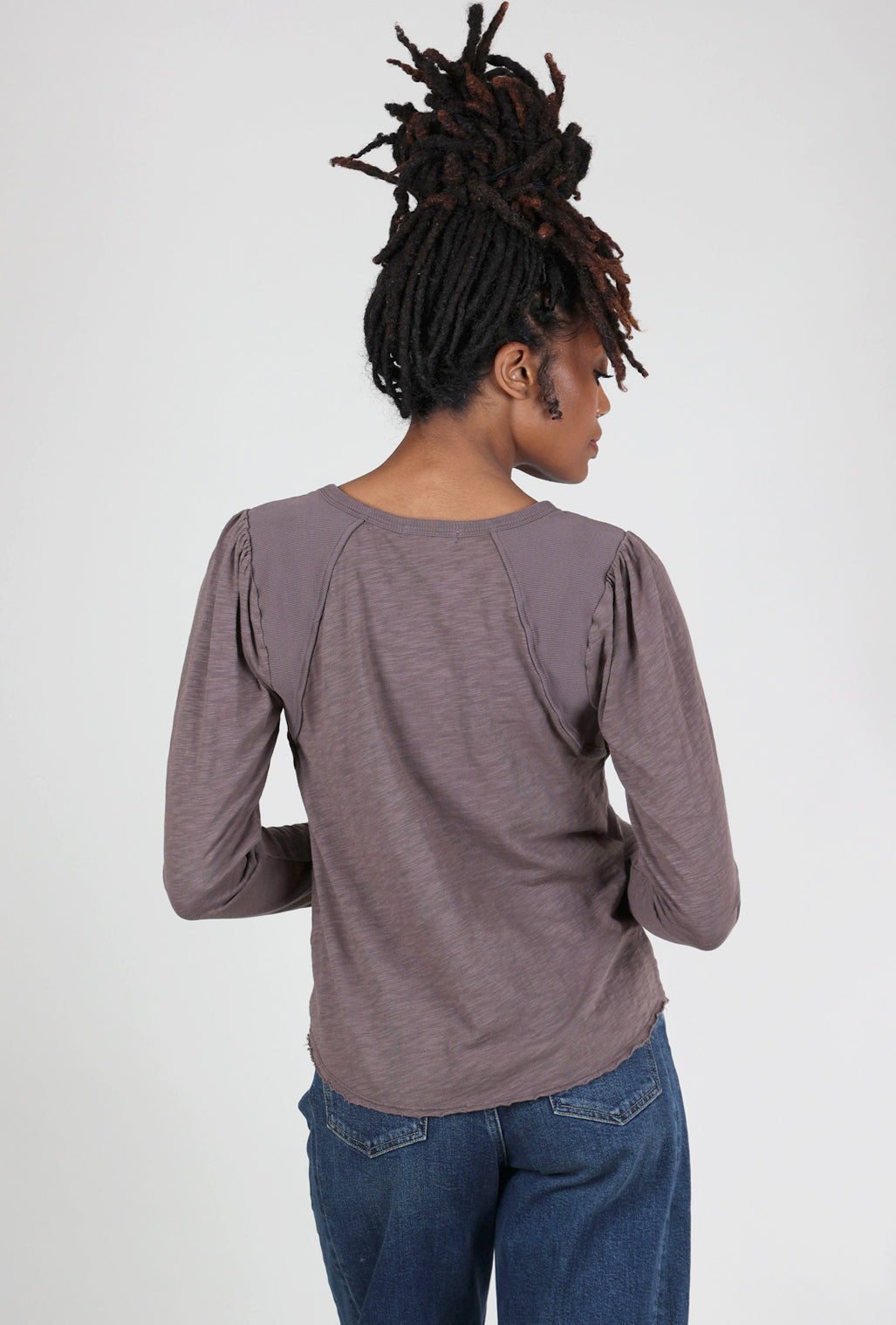 Mododoc Shirred Shoulder Tee, Dark Pewter 