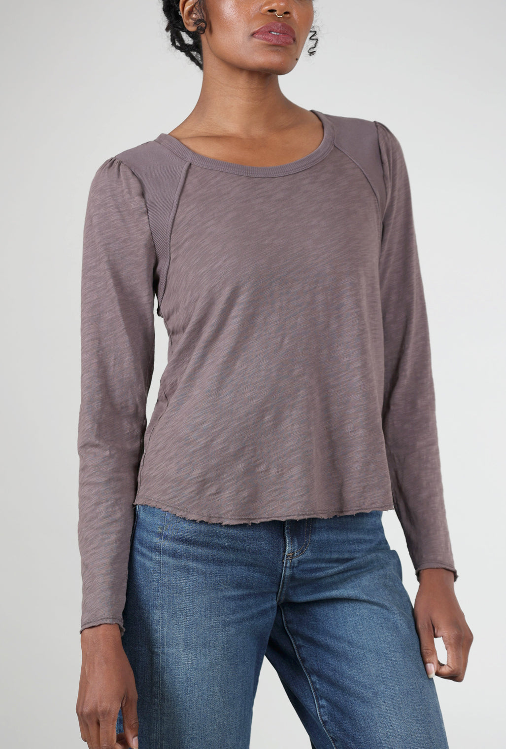 Mododoc Shirred Shoulder Tee, Dark Pewter 