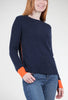 Pure Amici Cashmere Contrast Cuff Crew, Navy/Tangerine 